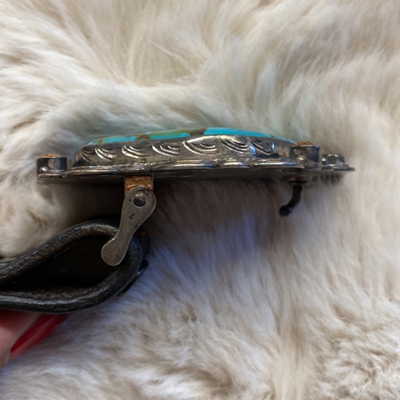 Signed Mona T. Van Riper Turquoise & Sterling Silver Belt Buckle & Leath… - Picture 9 of 17